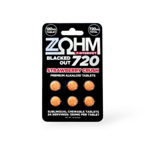 ZOHM Blacked Out 120mg Strawberry Crush 7-OH chewable tablets blister card